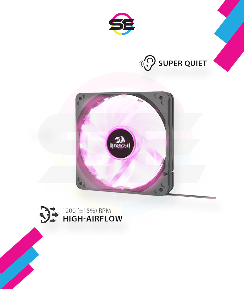Redragon 120mm RGB Case Fan 3-Pack – 15 LEDs, 7 Colors, 1200 RPM, Super Quiet High Airflow, Wireless Remote Fan Speed Control, 6-PIN Connector – Black