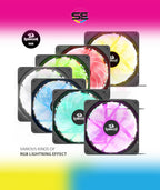 Redragon 120mm RGB Case Fan 3-Pack – 15 LEDs, 7 Colors, 1200 RPM, Super Quiet High Airflow, Wireless Remote Fan Speed Control, 6-PIN Connector – Black