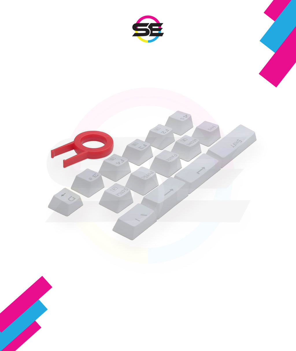 Redragon A101 104-Key Replacement Keycaps – ABS Backlit-Compatible, Cherry MX Compatible, Laser Engraved, Dragon Logo on W Key, Red Keycap Puller Included – White