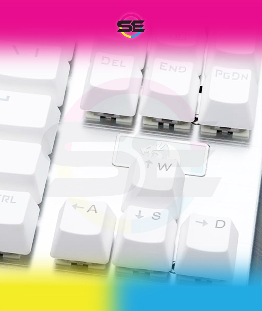 Redragon A101 104-Key Replacement Keycaps – ABS Backlit-Compatible, Cherry MX Compatible, Laser Engraved, Dragon Logo on W Key, Red Keycap Puller Included – White