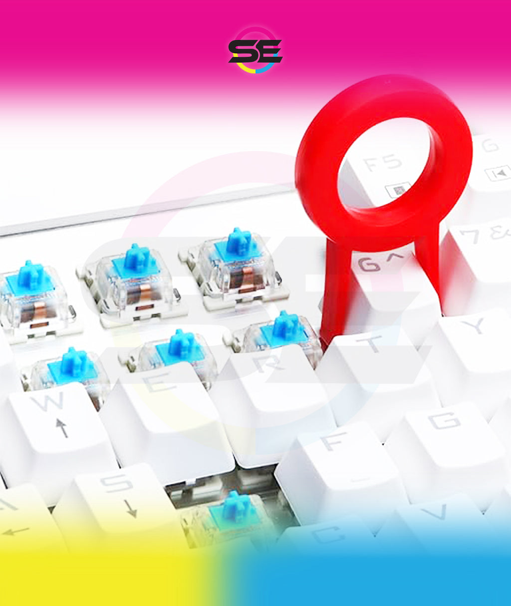 Redragon A101 104-Key Replacement Keycaps – ABS Backlit-Compatible, Cherry MX Compatible, Laser Engraved, Dragon Logo on W Key, Red Keycap Puller Included – White