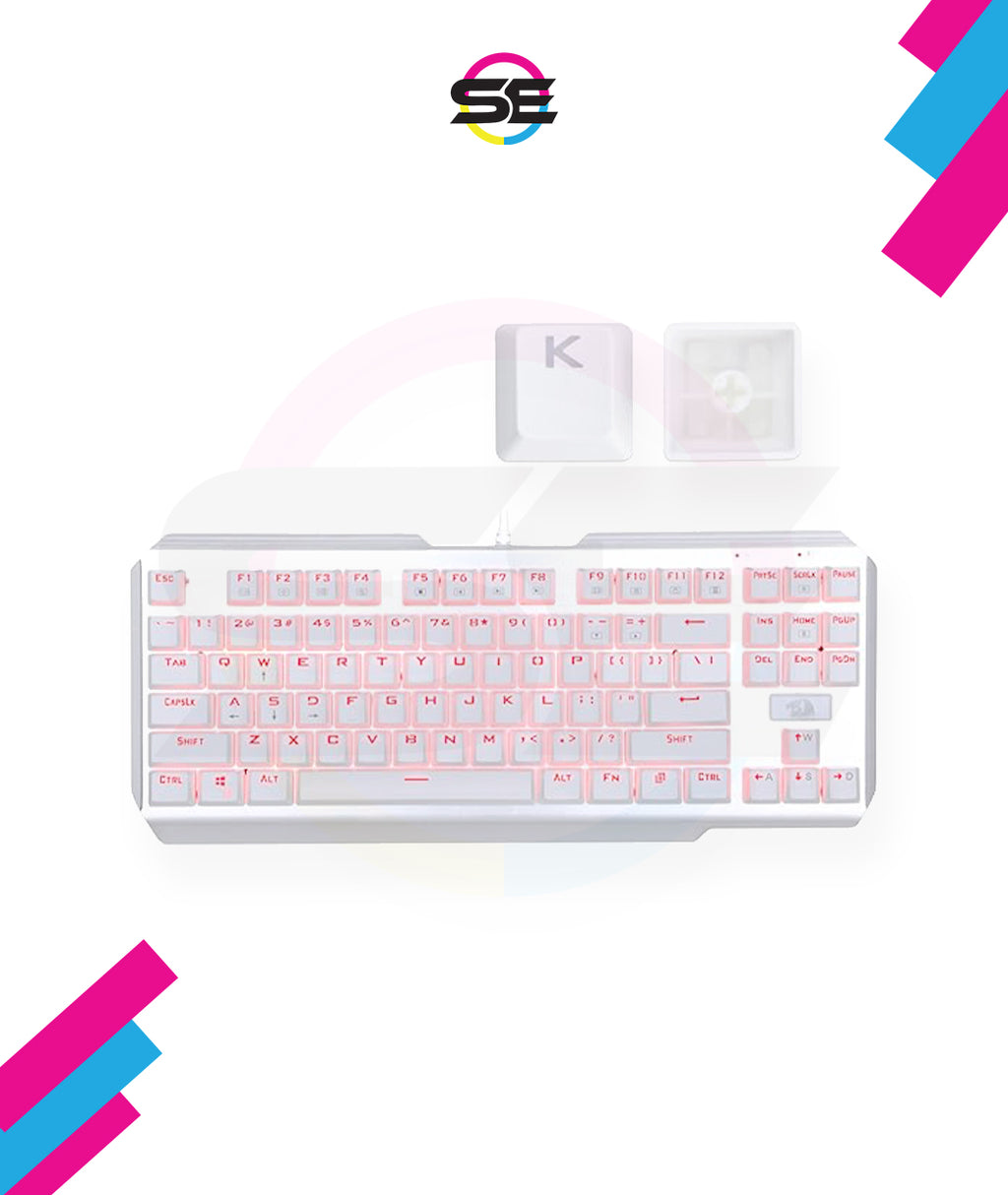 Redragon A101 104-Key Replacement Keycaps – ABS Backlit-Compatible, Cherry MX Compatible, Laser Engraved, Dragon Logo on W Key, Red Keycap Puller Included – White