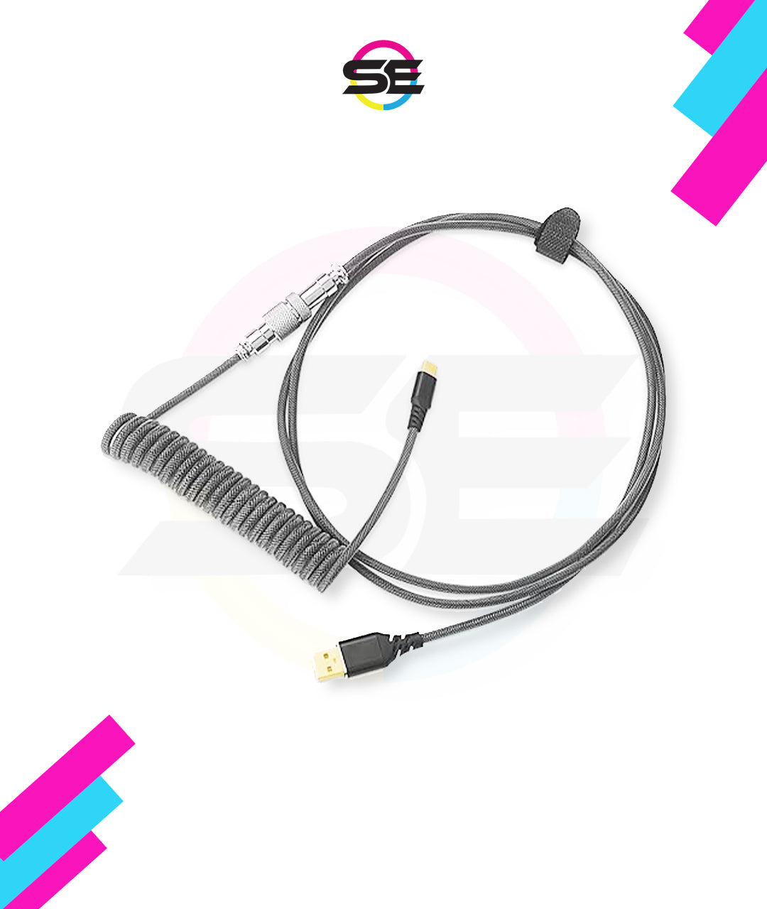 Redragon A115 Coiled USB-C Keyboard Cable – Double-Sleeved, Professional Reversed Coil, Aviator Connector, Gold-Plated USB-A – Space Gray / White