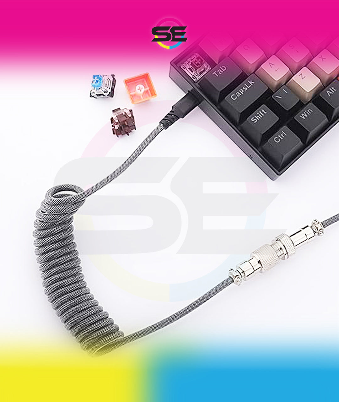 Redragon A115 Coiled USB-C Keyboard Cable – Double-Sleeved, Professional Reversed Coil, Aviator Connector, Gold-Plated USB-A – Space Gray / White