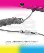 Redragon A115 Coiled USB-C Keyboard Cable – Double-Sleeved, Professional Reversed Coil, Aviator Connector, Gold-Plated USB-A – Space Gray / White