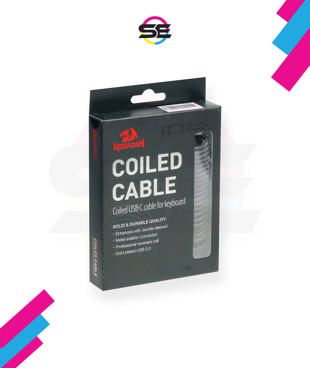 Redragon A115 Coiled USB-C Keyboard Cable – Double-Sleeved, Professional Reversed Coil, Aviator Connector, Gold-Plated USB-A – Space Gray / White