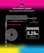 Redragon A115 Coiled USB-C Keyboard Cable – Double-Sleeved, Professional Reversed Coil, Aviator Connector, Gold-Plated USB-A – Space Gray / White