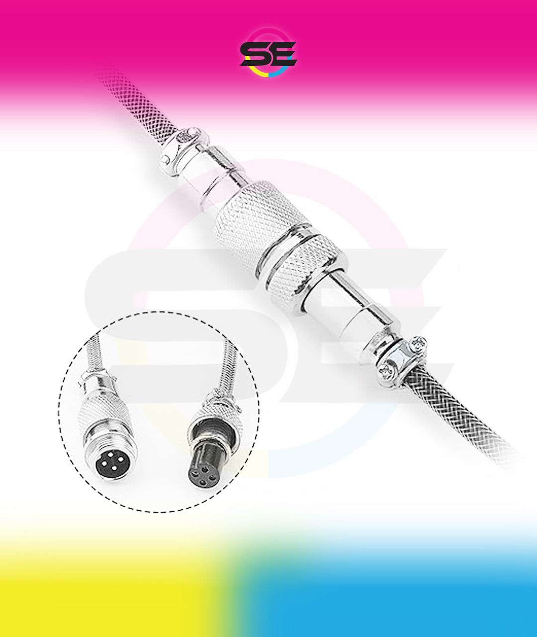 Redragon A115 Coiled USB-C Keyboard Cable – Double-Sleeved, Professional Reversed Coil, Aviator Connector, Gold-Plated USB-A – Space Gray / White