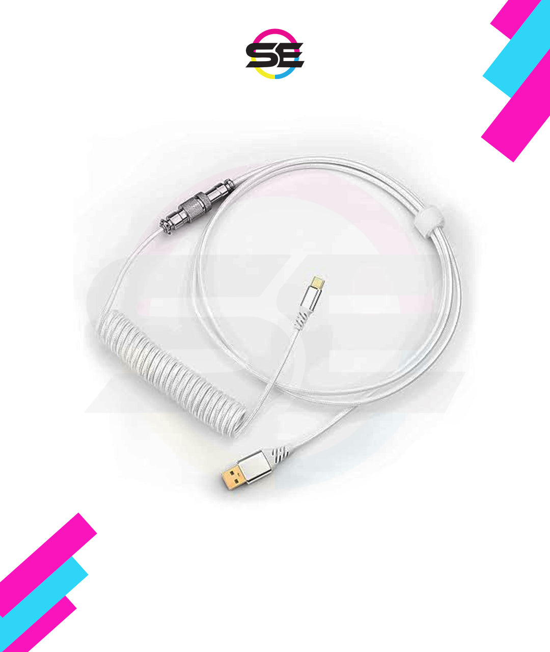Redragon A115 Coiled USB-C Keyboard Cable – Double-Sleeved, Professional Reversed Coil, Aviator Connector, Gold-Plated USB-A – Space Gray / White