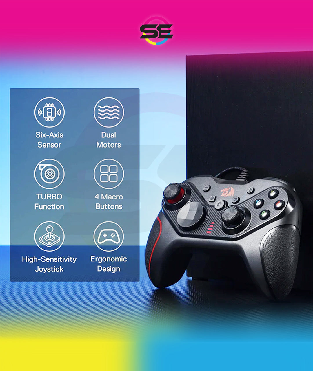Redragon G710 RIFT Wired Gaming Controller – Dual Vibration, Rapid Trigger, 4 Programmable Macro Keys, Adjustable Joystick Heights – PC, Android & Nintendo Switch