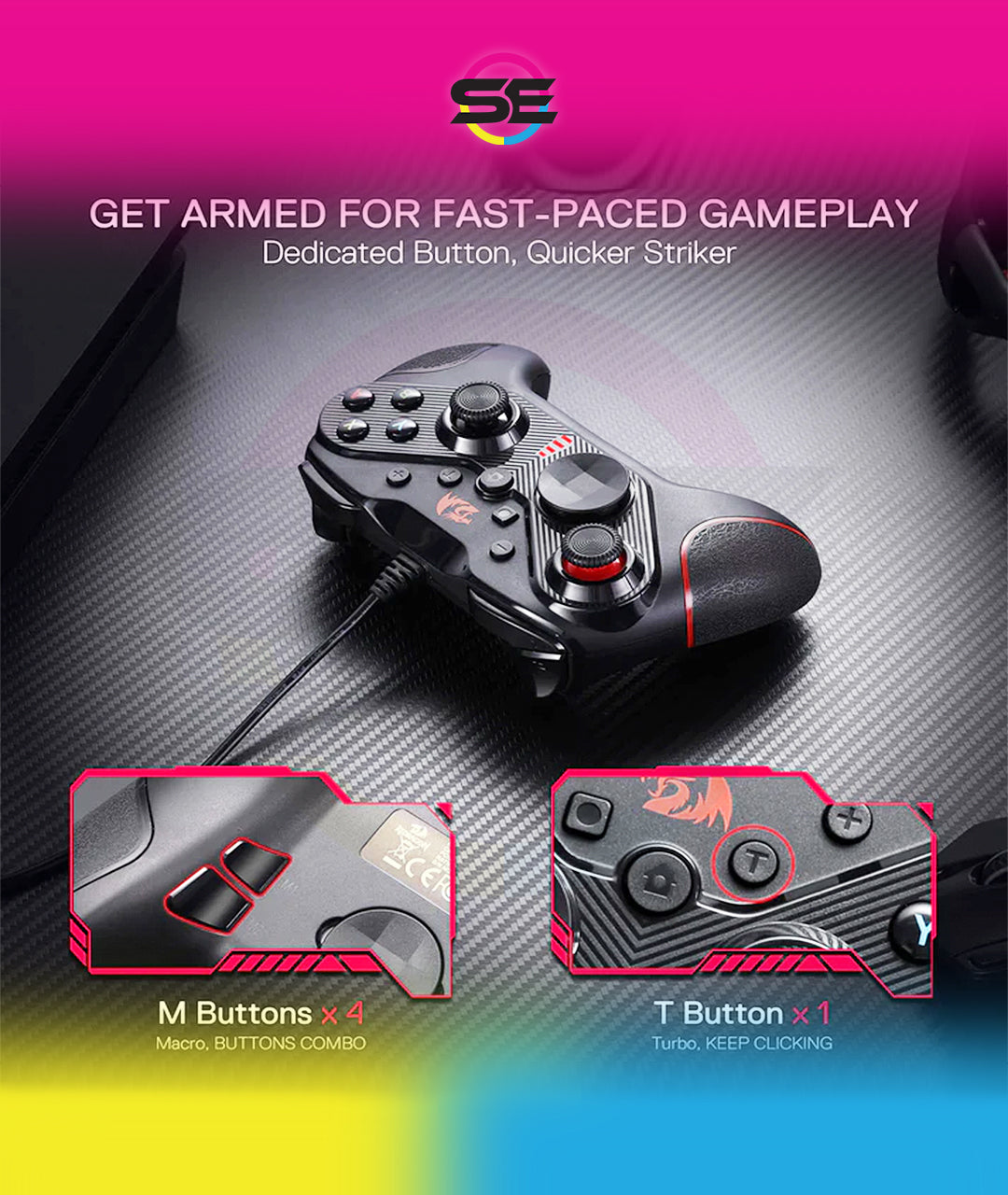 Redragon G710 RIFT Wired Gaming Controller – Dual Vibration, Rapid Trigger, 4 Programmable Macro Keys, Adjustable Joystick Heights – PC, Android & Nintendo Switch