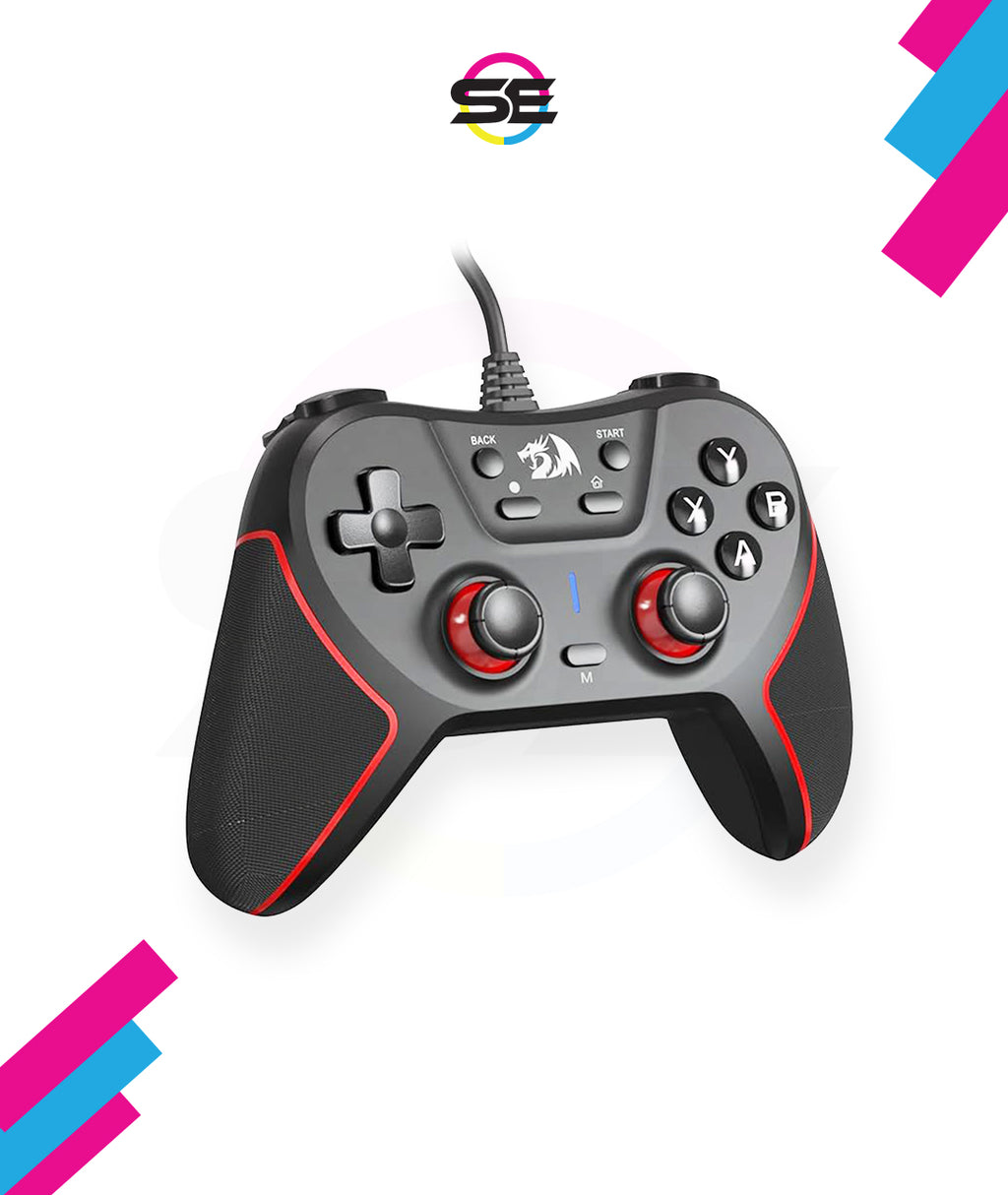 Redragon G713 Ephemera Wired Gaming Controller – Dual Vibration, Programmable Macro Button, Ergonomic Design – PC & Android – Black/Red