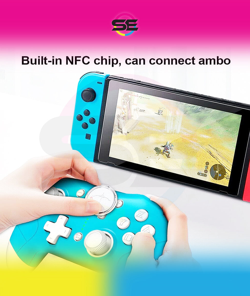 Redragon G815 Pluto Wireless Bluetooth Gaming Controller – Dual Vibration, NFC, Turbo, 3D Joystick – Switch, PS3/4/5, Xbox One X, PC & Android – Blue/White & Pink/Gray