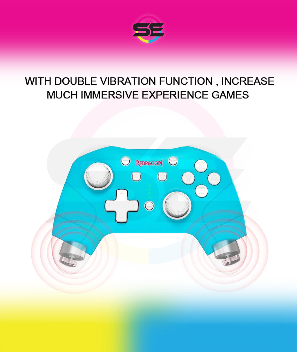 Redragon G815 Pluto Wireless Bluetooth Gaming Controller – Dual Vibration, NFC, Turbo, 3D Joystick – Switch, PS3/4/5, Xbox One X, PC & Android – Blue/White & Pink/Gray