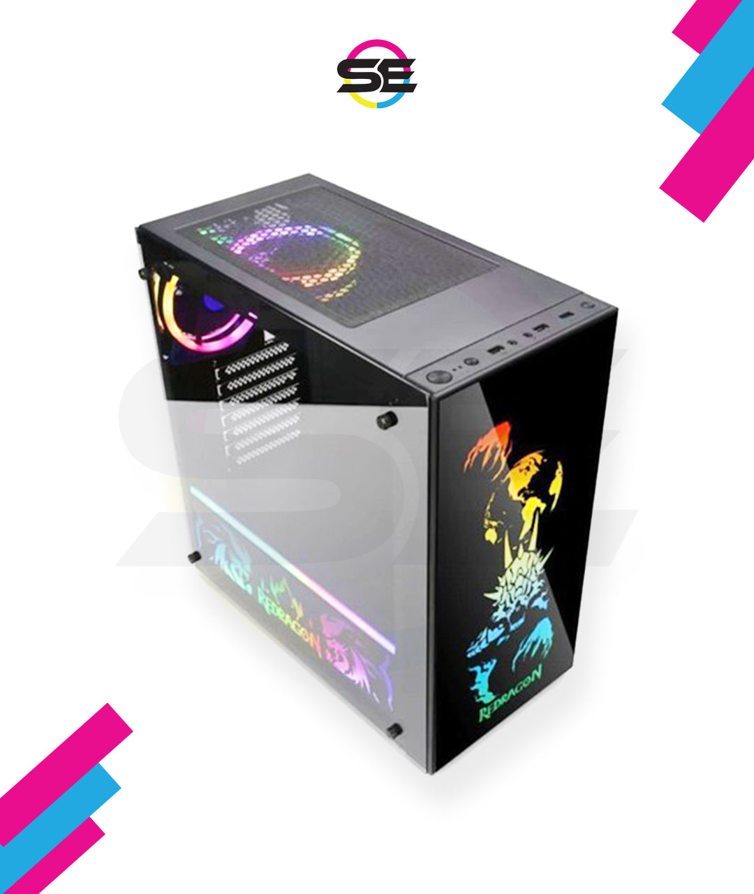 Redragon GC-608 PRO SteelJaw Pro RGB Gaming PC Case – Mid-Tower, Tempered Glass Front & Side, Motherboard RGB SYNC, 2+1 Double-Ring RGB Fans, ATX/mATX, USB 3.0 – Black