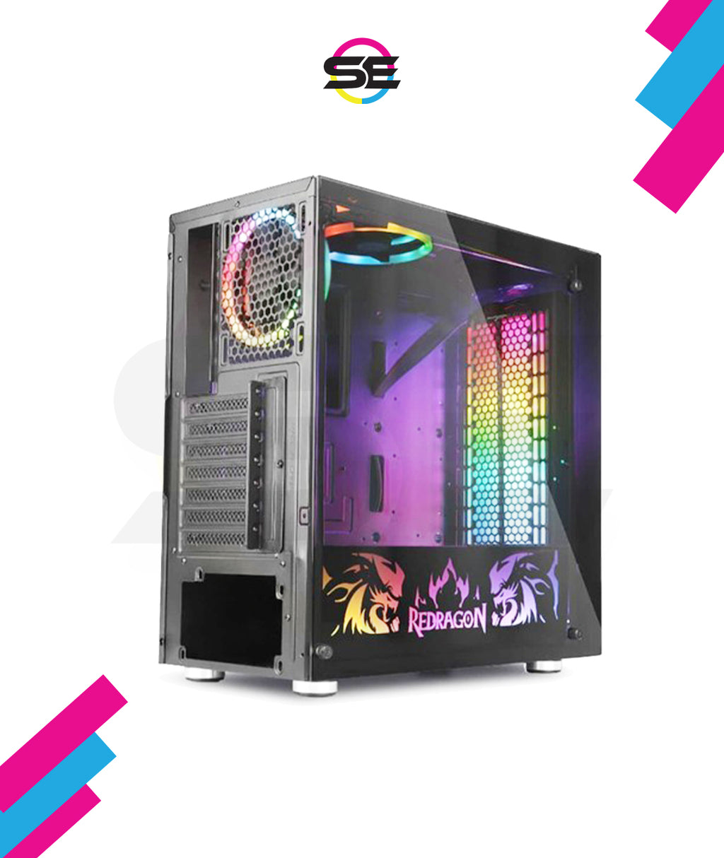 Redragon GC-608 PRO SteelJaw Pro RGB Gaming PC Case – Mid-Tower, Tempered Glass Front & Side, Motherboard RGB SYNC, 2+1 Double-Ring RGB Fans, ATX/mATX, USB 3.0 – Black