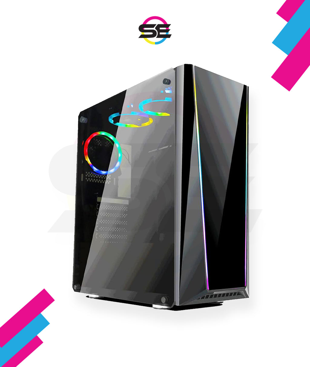 Redragon GC-702 RGB Gaming PC Case – Mid-Tower, Triple Tempered Glass (Front/Left/Right), Dual RGB Strip, 5 Double-Ring RGB Fans, Motherboard RGB SYNC, ATX/mATX, USB 3.0 – Black