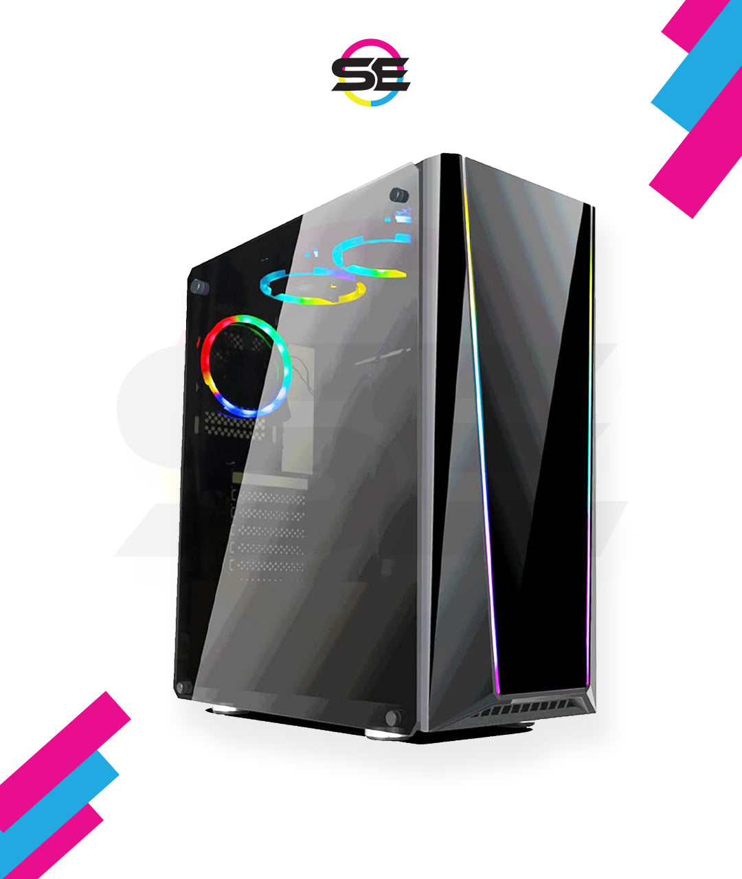 Redragon GC-702 RGB Gaming PC Case – Mid-Tower, Triple Tempered Glass (Front/Left/Right), Dual RGB Strip, 5 Double-Ring RGB Fans, Motherboard RGB SYNC, ATX/mATX, USB 3.0 – Black