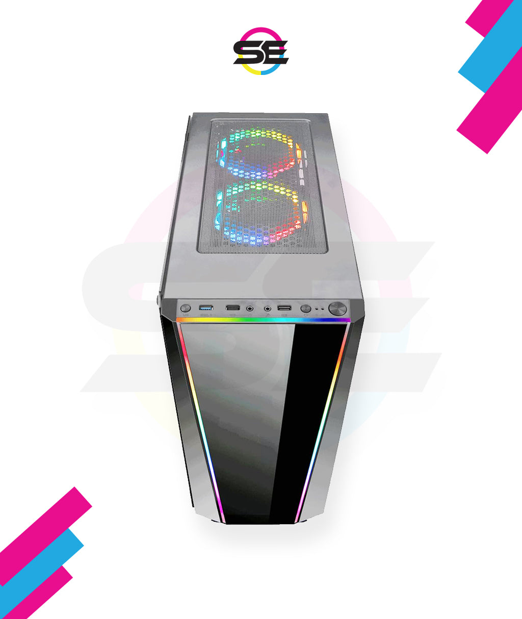 Redragon GC-702 RGB Gaming PC Case – Mid-Tower, Triple Tempered Glass (Front/Left/Right), Dual RGB Strip, 5 Double-Ring RGB Fans, Motherboard RGB SYNC, ATX/mATX, USB 3.0 – Black