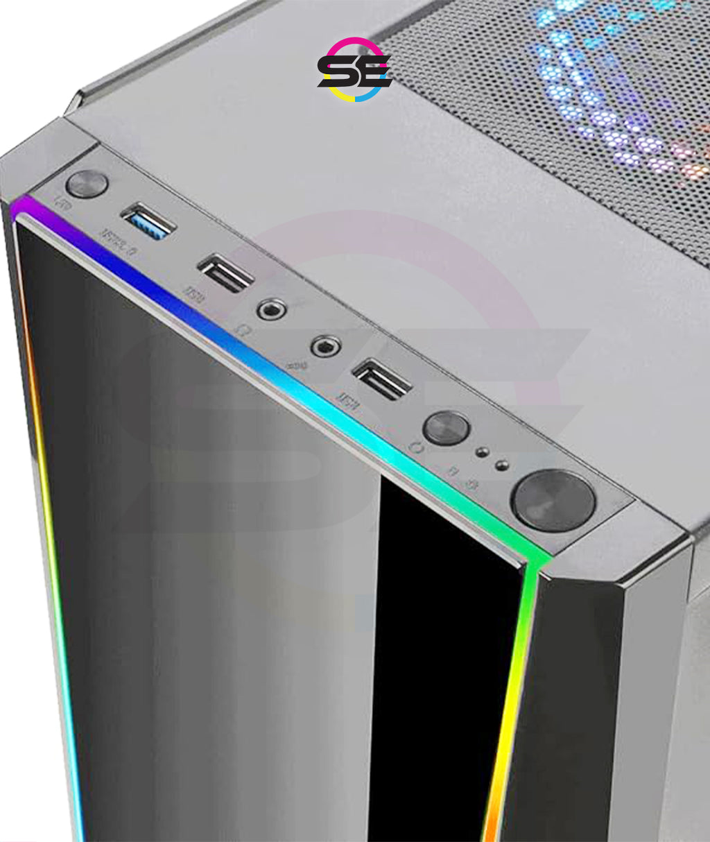 Redragon GC-702 RGB Gaming PC Case – Mid-Tower, Triple Tempered Glass (Front/Left/Right), Dual RGB Strip, 5 Double-Ring RGB Fans, Motherboard RGB SYNC, ATX/mATX, USB 3.0 – Black