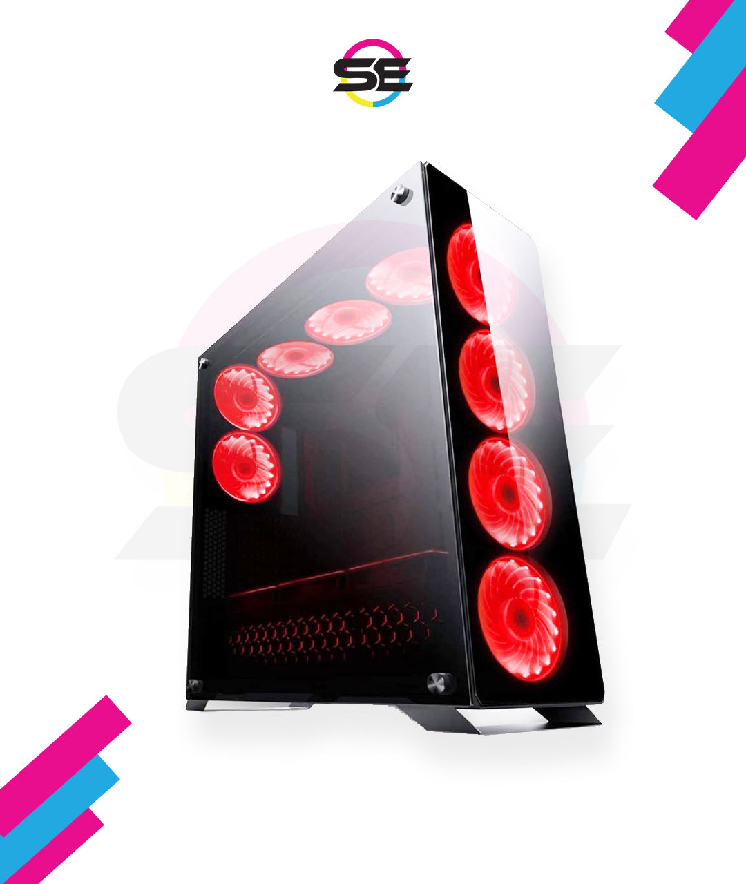 Redragon GC-801 IRONHIDE Full-Tower RGB Gaming PC Case – 4-Side Tempered Glass, 12 Fan Support, 6x GC-F008 RGB Turbo Fans Included, 360mm Radiator, CNC Aluminum Screws – Black