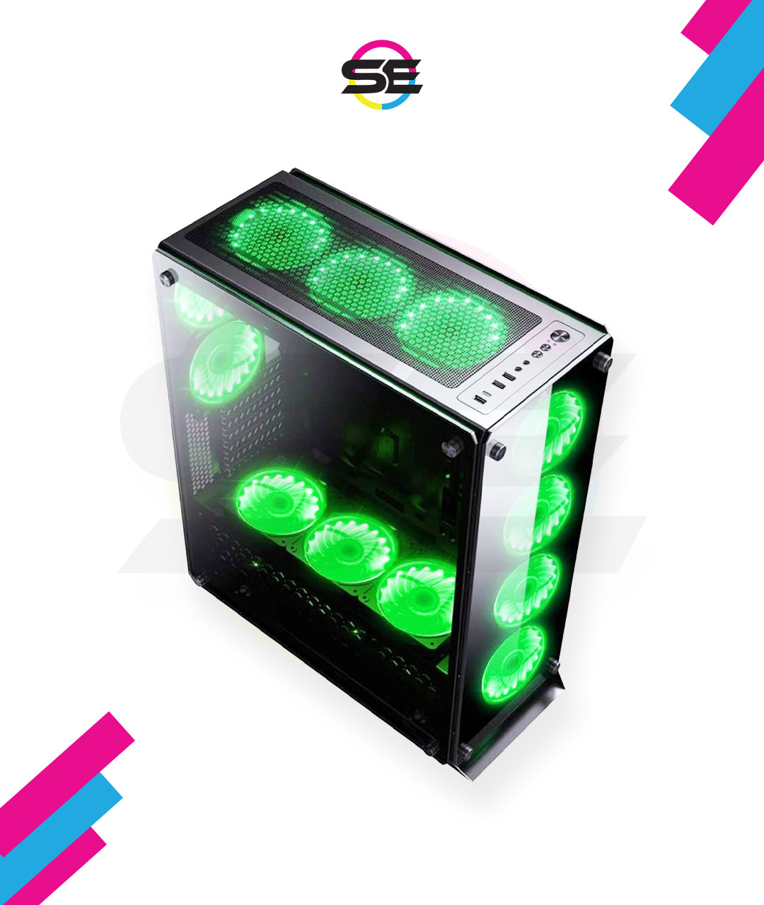 Redragon GC-801 IRONHIDE Full-Tower RGB Gaming PC Case – 4-Side Tempered Glass, 12 Fan Support, 6x GC-F008 RGB Turbo Fans Included, 360mm Radiator, CNC Aluminum Screws – Black