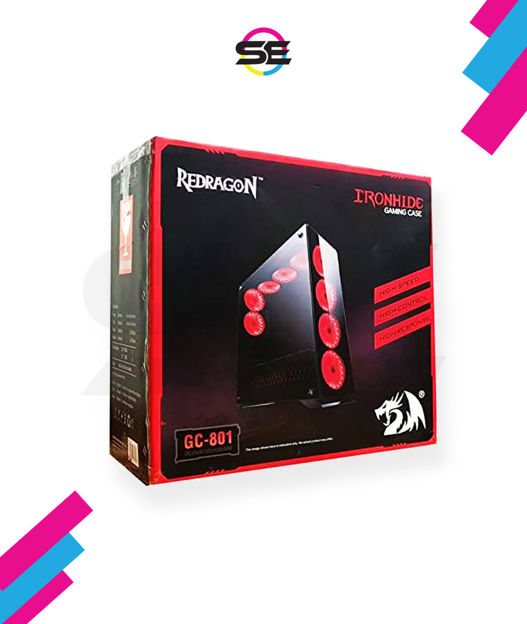 Redragon GC-801 IRONHIDE Full-Tower RGB Gaming PC Case – 4-Side Tempered Glass, 12 Fan Support, 6x GC-F008 RGB Turbo Fans Included, 360mm Radiator, CNC Aluminum Screws – Black
