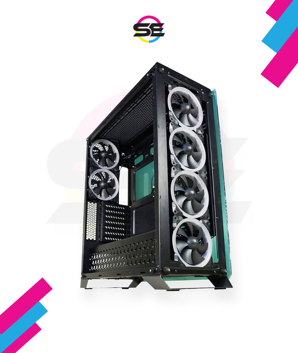 Redragon GC-801 IRONHIDE Full-Tower RGB Gaming PC Case – 4-Side Tempered Glass, 12 Fan Support, 6x GC-F008 RGB Turbo Fans Included, 360mm Radiator, CNC Aluminum Screws – Black