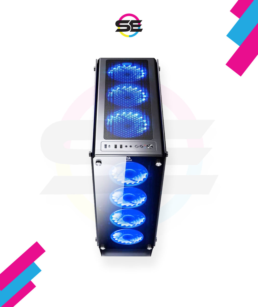 Redragon GC-801 IRONHIDE Full-Tower RGB Gaming PC Case – 4-Side Tempered Glass, 12 Fan Support, 6x GC-F008 RGB Turbo Fans Included, 360mm Radiator, CNC Aluminum Screws – Black