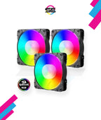 Redragon GC-F007 120mm Full-Color RGB Case Fan 3-Pack – 16.8M Colors, 57 Lighting Modes, Full Transparent Blades, 10-Port Connector, IR Remote – Black