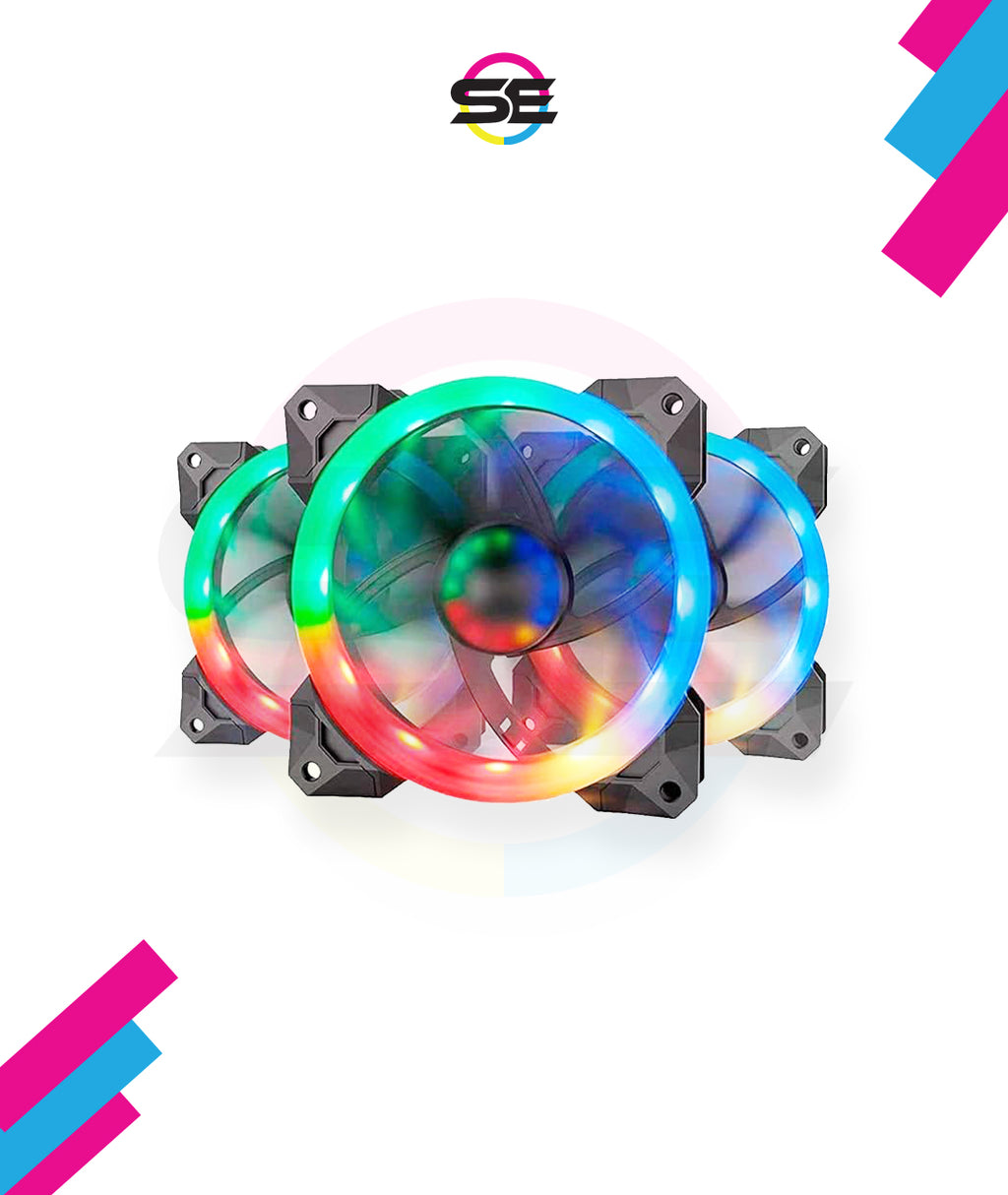 Redragon GC-F008 120mm Full-Color RGB Turbo Case Fan 3-Pack – Dual-Ring Design, 57 Lighting Modes, Super Quiet High Airflow, 10-in-1 Control Box, IR Remote – Black