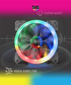 Redragon GC-F008 120mm Full-Color RGB Turbo Case Fan 3-Pack – Dual-Ring Design, 57 Lighting Modes, Super Quiet High Airflow, 10-in-1 Control Box, IR Remote – Black
