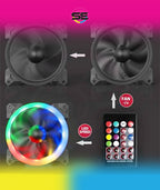 Redragon GC-F008 120mm Full-Color RGB Turbo Case Fan 3-Pack – Dual-Ring Design, 57 Lighting Modes, Super Quiet High Airflow, 10-in-1 Control Box, IR Remote – Black