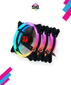 Redragon GC-F011 120mm Full-Color RGB Case Fan 3-Pack – 246 LED Modes, 11 Blades, 1200 RPM, 23.2dBA, Hydraulic Bearing, 6-in-1 Control Box, RF Remote, 8 Silicon Pads – Black