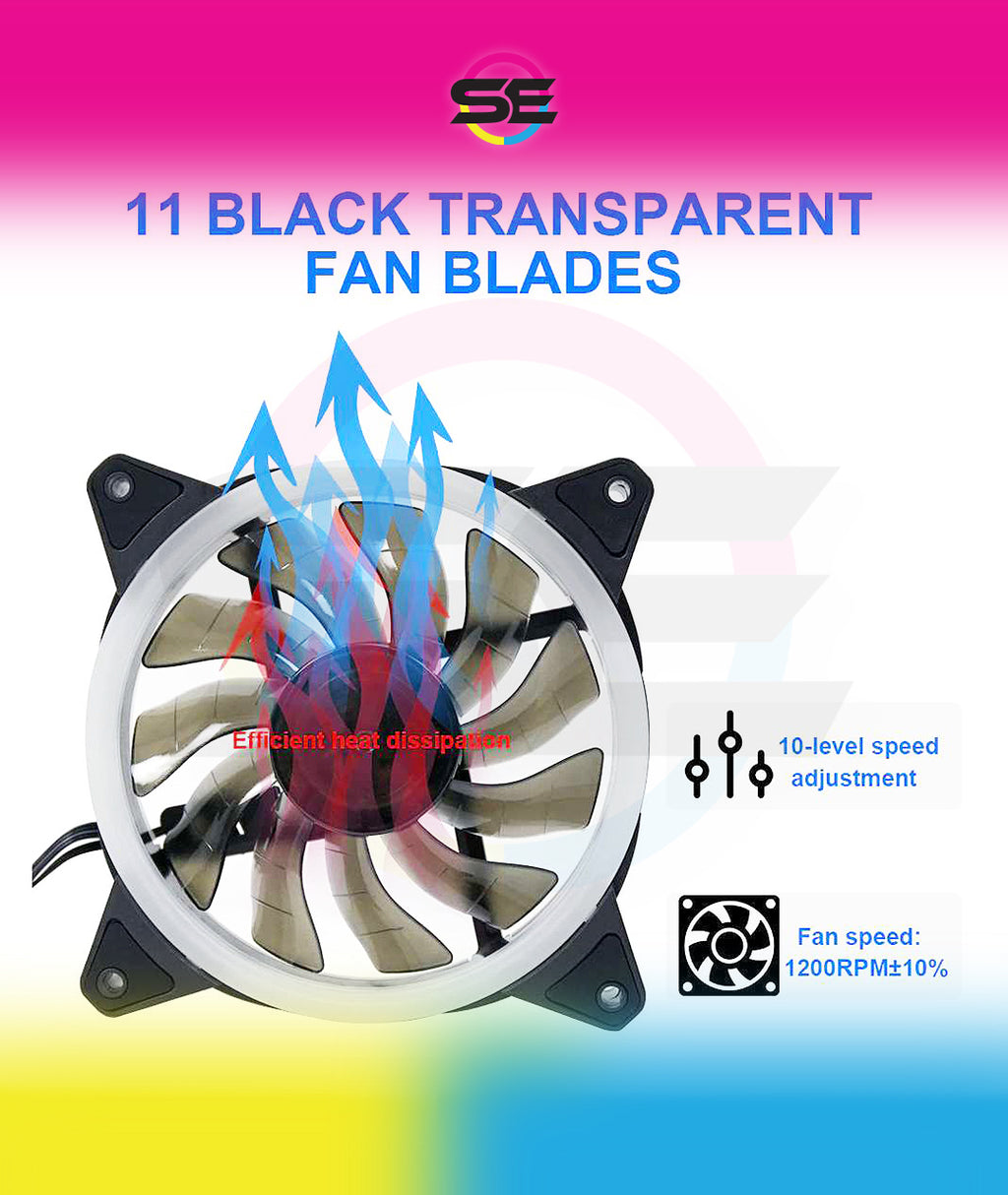 Redragon GC-F011 120mm Full-Color RGB Case Fan 3-Pack – 246 LED Modes, 11 Blades, 1200 RPM, 23.2dBA, Hydraulic Bearing, 6-in-1 Control Box, RF Remote, 8 Silicon Pads – Black