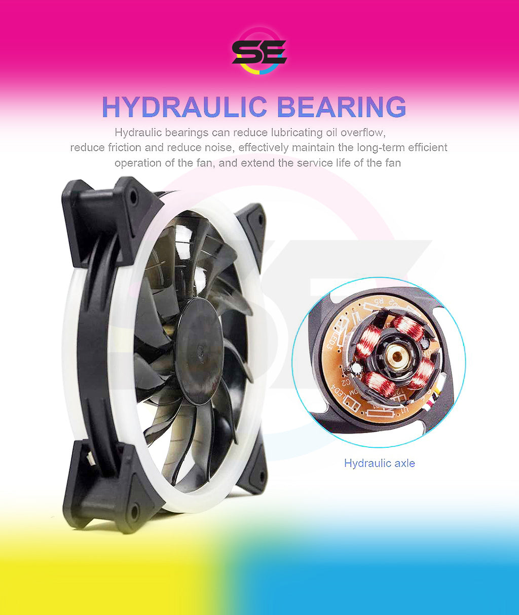 Redragon GC-F011 120mm Full-Color RGB Case Fan 3-Pack – 246 LED Modes, 11 Blades, 1200 RPM, 23.2dBA, Hydraulic Bearing, 6-in-1 Control Box, RF Remote, 8 Silicon Pads – Black