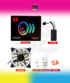 Redragon GC-F011 120mm Full-Color RGB Case Fan 3-Pack – 246 LED Modes, 11 Blades, 1200 RPM, 23.2dBA, Hydraulic Bearing, 6-in-1 Control Box, RF Remote, 8 Silicon Pads – Black