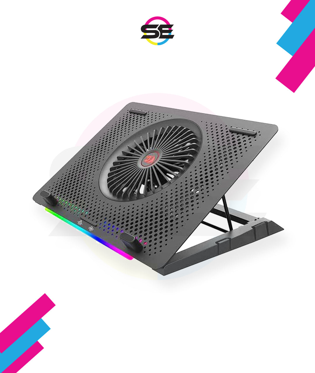 Redragon GCP500 IVY RGB Laptop Cooler – 12–15" (Up to 17.3"), 1 Large + 4 Small Fans, Fan Speed Control, RGB Strip, 2x USB, 2 Phone Holders, 5 Tilt Angles – Black