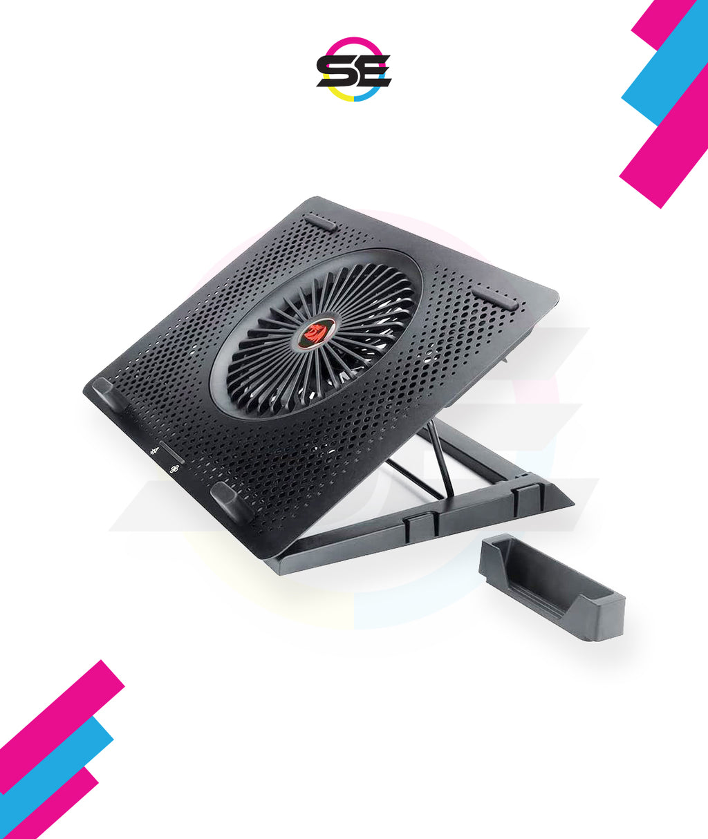 Redragon GCP500 IVY RGB Laptop Cooler – 12–15" (Up to 17.3"), 1 Large + 4 Small Fans, Fan Speed Control, RGB Strip, 2x USB, 2 Phone Holders, 5 Tilt Angles – Black