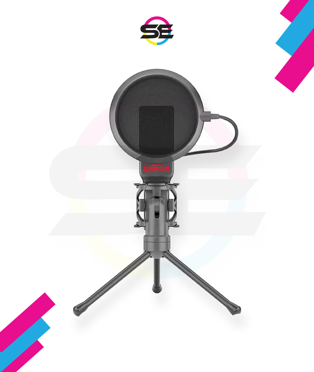 Redragon GM100 Gaming Stream Desktop Condenser Microphone – Cardioid Pattern, Shock Mount, Pop Filter, Tripod Stand, USB Plug-and-Play – Black