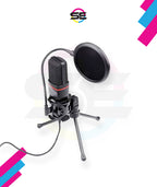 Redragon GM100 Gaming Stream Desktop Condenser Microphone – Cardioid Pattern, Shock Mount, Pop Filter, Tripod Stand, USB Plug-and-Play – Black