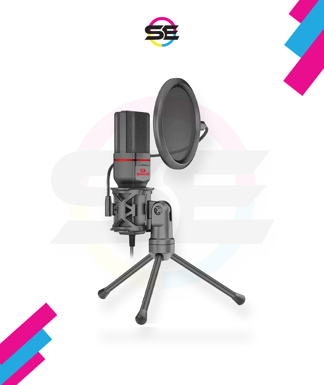 Redragon GM100 Gaming Stream Desktop Condenser Microphone – Cardioid Pattern, Shock Mount, Pop Filter, Tripod Stand, USB Plug-and-Play – Black