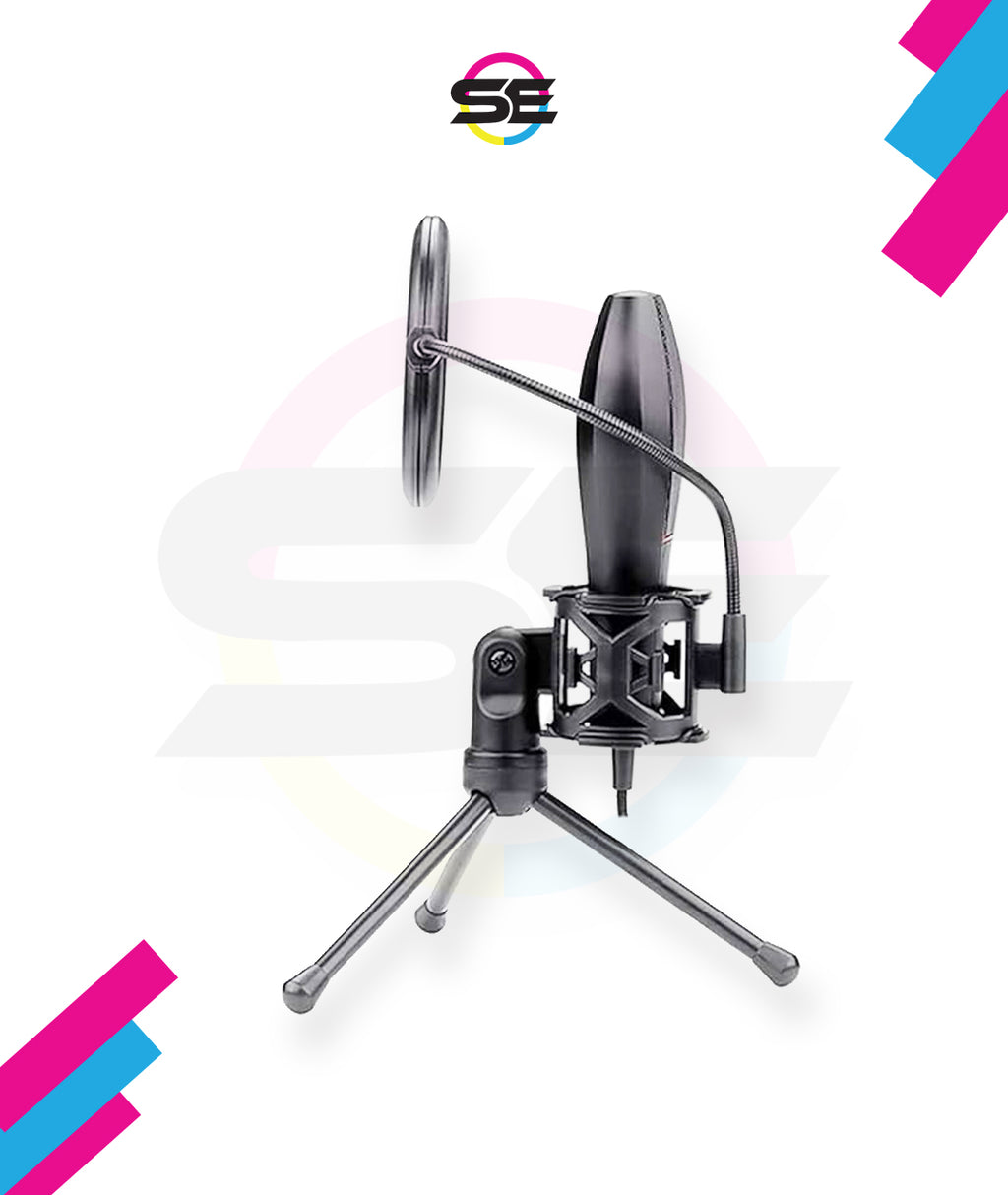 Redragon GM200 Gaming Stream Desktop Condenser Microphone – Omni-9765 Capsule, 50Hz-16kHz, Shock Mount, Pop Filter, Tripod Stand, USB – Black