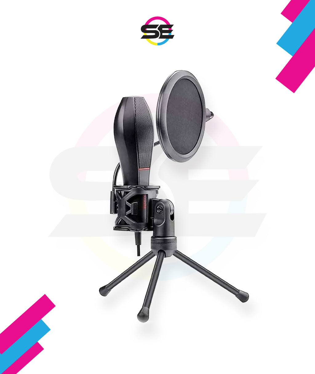 Redragon GM200 Gaming Stream Desktop Condenser Microphone – Omni-9765 Capsule, 50Hz-16kHz, Shock Mount, Pop Filter, Tripod Stand, USB – Black