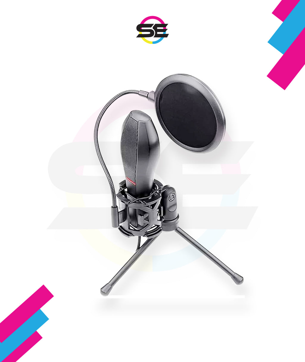 Redragon GM200 Gaming Stream Desktop Condenser Microphone – Omni-9765 Capsule, 50Hz-16kHz, Shock Mount, Pop Filter, Tripod Stand, USB – Black