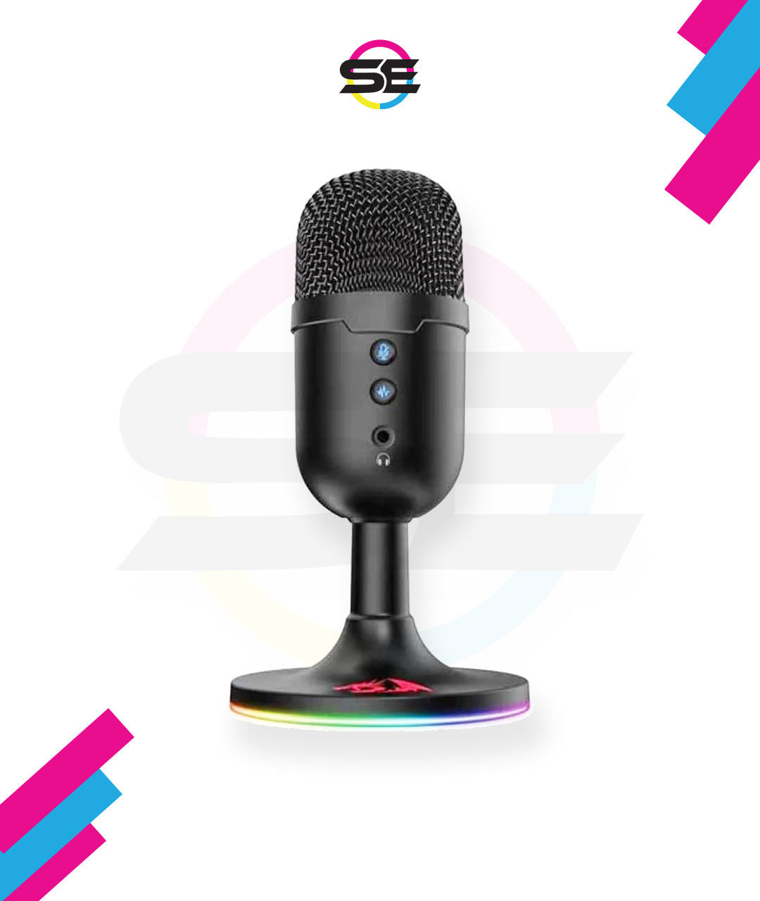 Redragon GM301 FENRIS USB Streaming Microphone – RGB Base, Zero-Latency 3.5mm Monitoring, Mic Mute & Volume Controls, Gold-Plated USB – Black