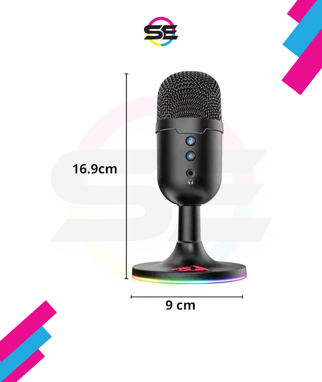 Redragon GM301 FENRIS USB Streaming Microphone – RGB Base, Zero-Latency 3.5mm Monitoring, Mic Mute & Volume Controls, Gold-Plated USB – Black