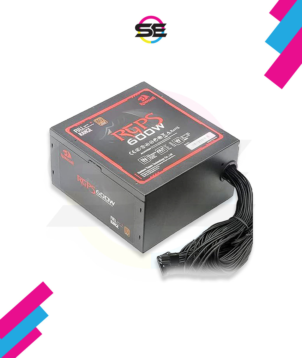 Redragon GS-PS003 RGPS 600W Gaming Power Supply – 80 Plus Bronze, PFC, 14cm Fan, Non-Modular, 24P+CPU8P+PCIe8Px2+SATA6+IDE3, Full Range AC – Black