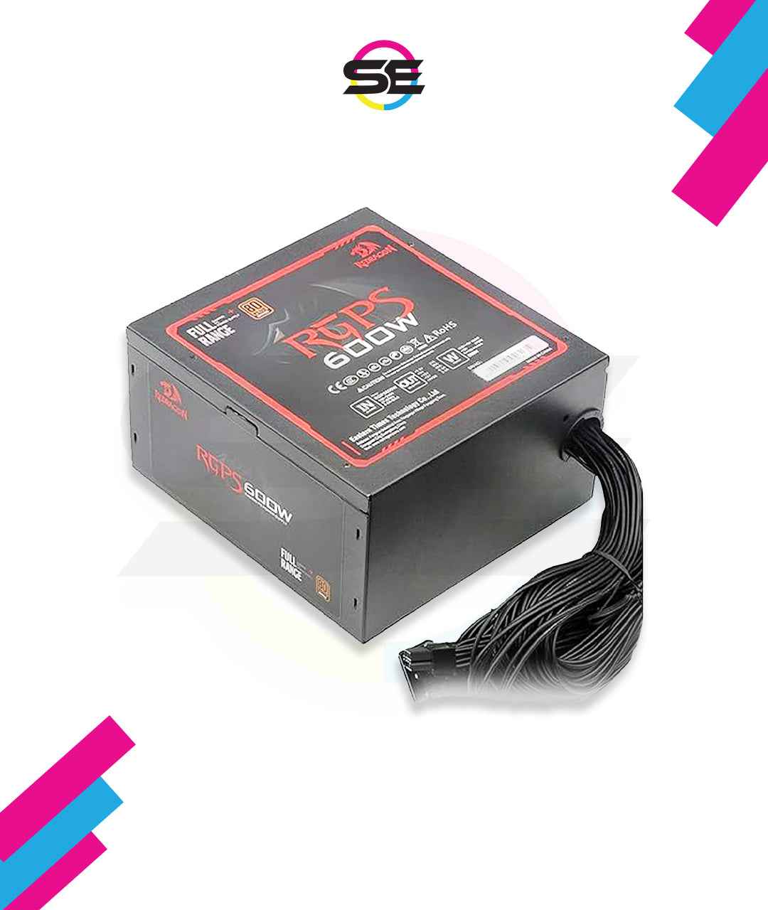Redragon GS-PS003 RGPS 600W Gaming Power Supply – 80 Plus Bronze, PFC, 14cm Fan, Non-Modular, 24P+CPU8P+PCIe8Px2+SATA6+IDE3, Full Range AC – Black