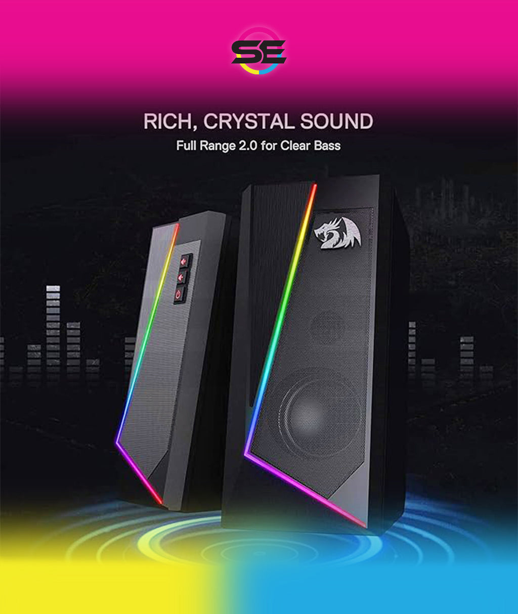 Redragon GS520 Anvil RGB Desktop Speakers – 2.0 Channel PC Stereo, 6 RGB Modes, Touch Control, Easy-Access Volume, USB Powered + 3.5mm – Black